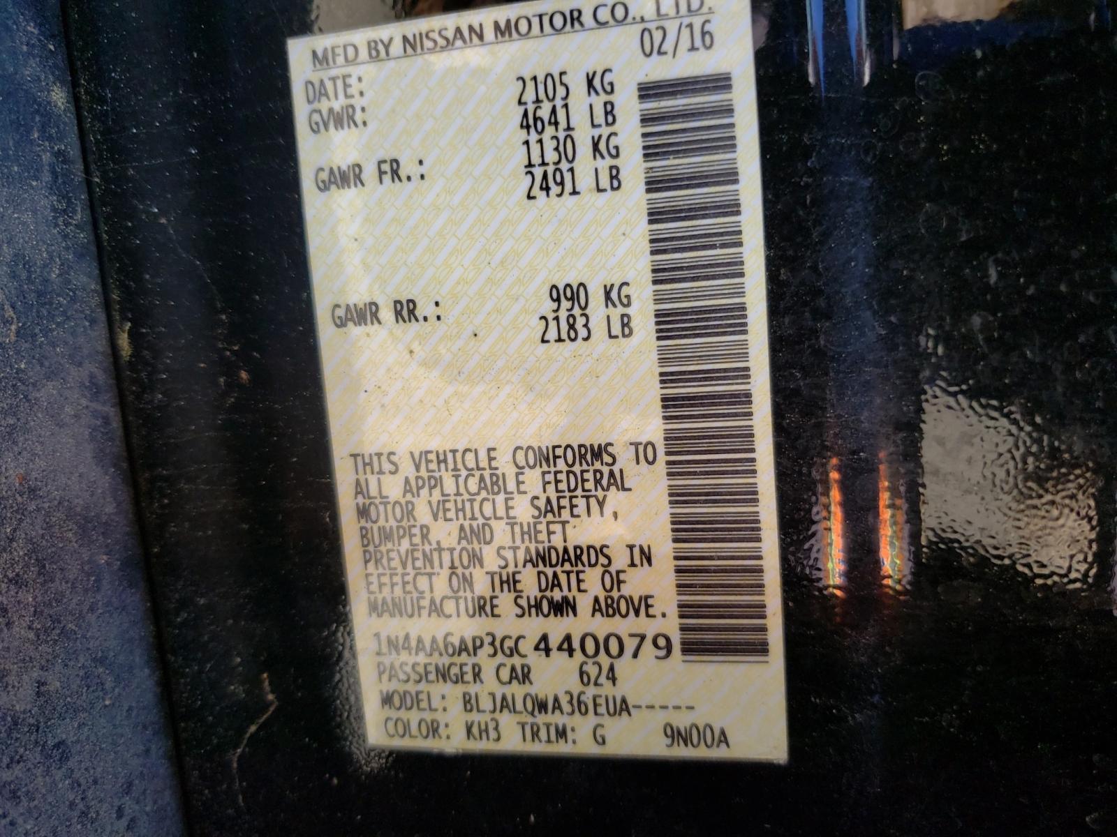 Photo 10 from auction – 2016 NISSAN MAXIMA 3.5 with VIN 1N4AA6AP3GC440079