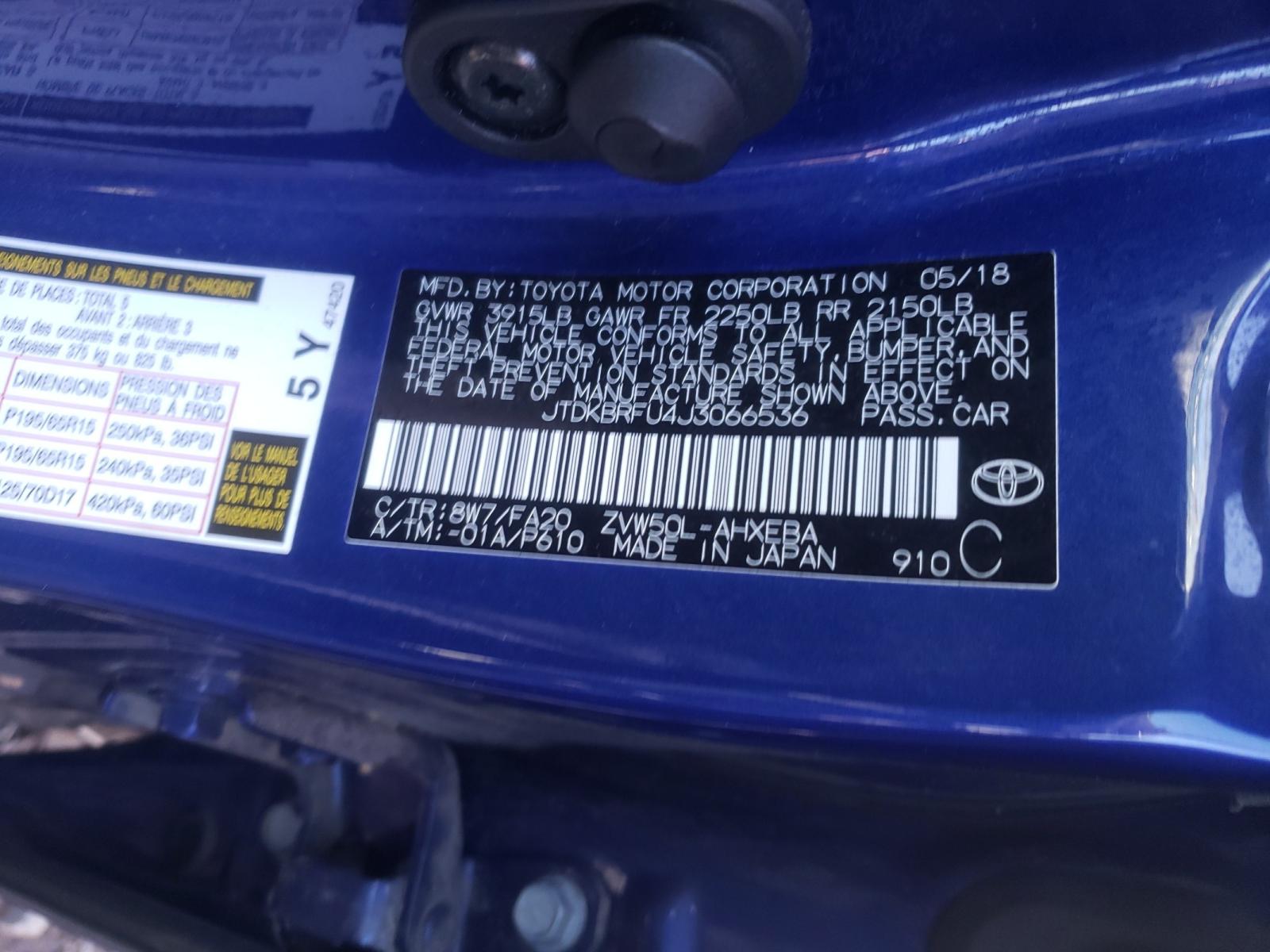 Photo 10 from auction – 2018 TOYOTA PRIUS with VIN JTDKBRFU4J3066536