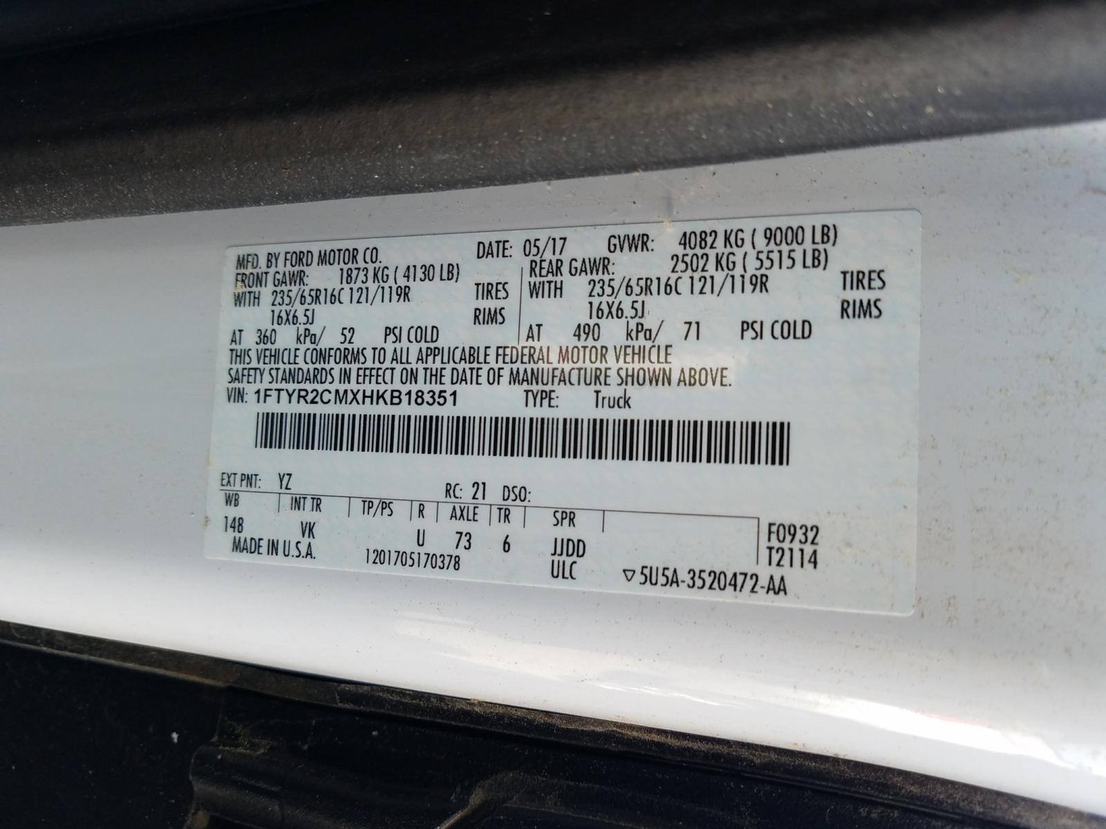 Photo 10 from auction – 2017 FORD TRANSIT T- with VIN 1FTYR2CMXHKB18351