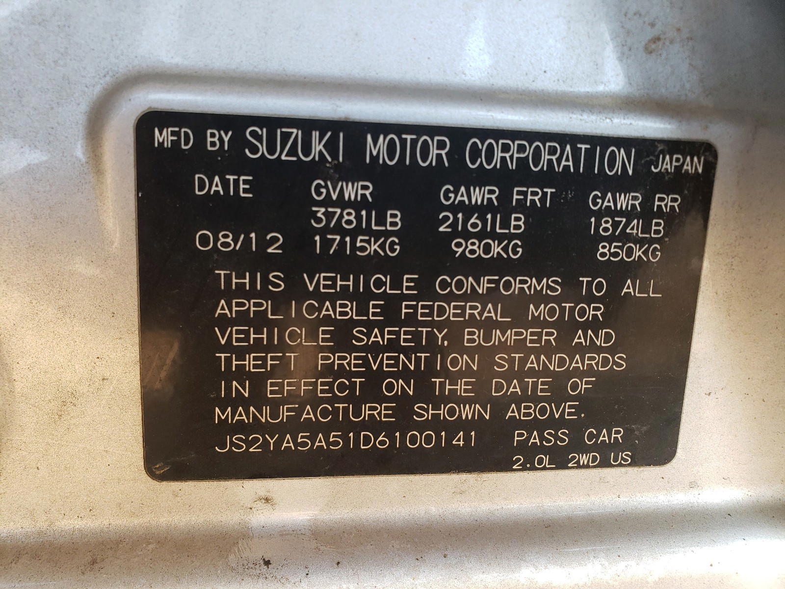 Photo 10 from auction – 2013 SUZUKI SX4 with VIN JS2YA5A51D6100141