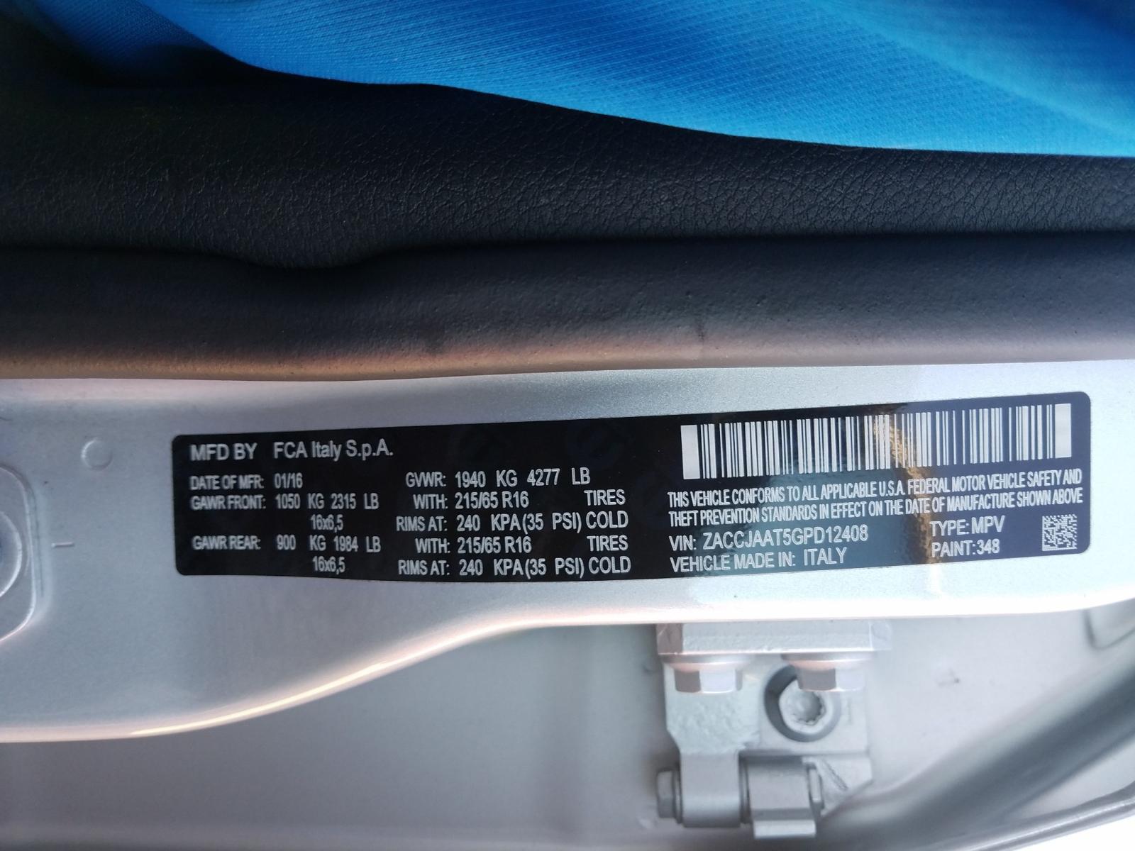 Photo 10 from auction – 2016 JEEP RENEGADE S with VIN ZACCJAAT5GPD12408