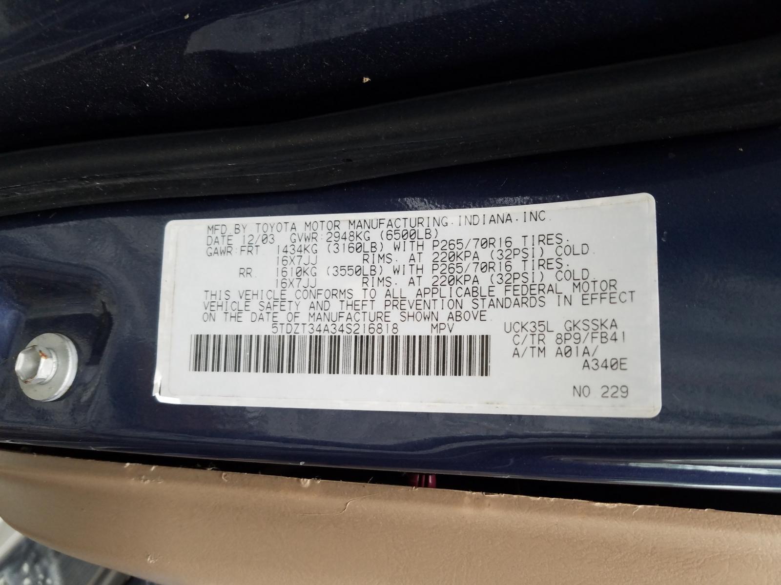 Photo 10 from auction – 2004 TOYOTA SEQUOIA SR with VIN 5TDZT34A34S216818