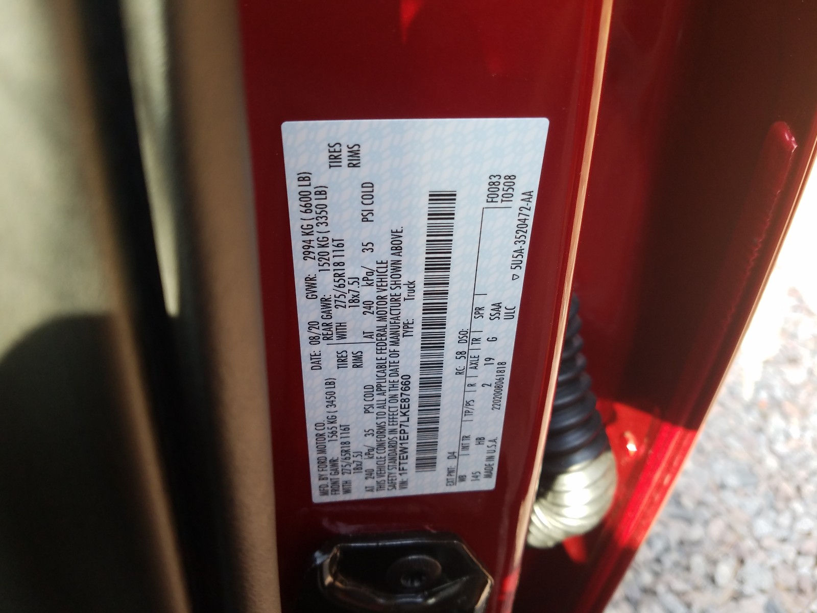 Photo 10 from auction – 2020 FORD F150 SUPER with VIN 1FTEW1EP7LKE87660
