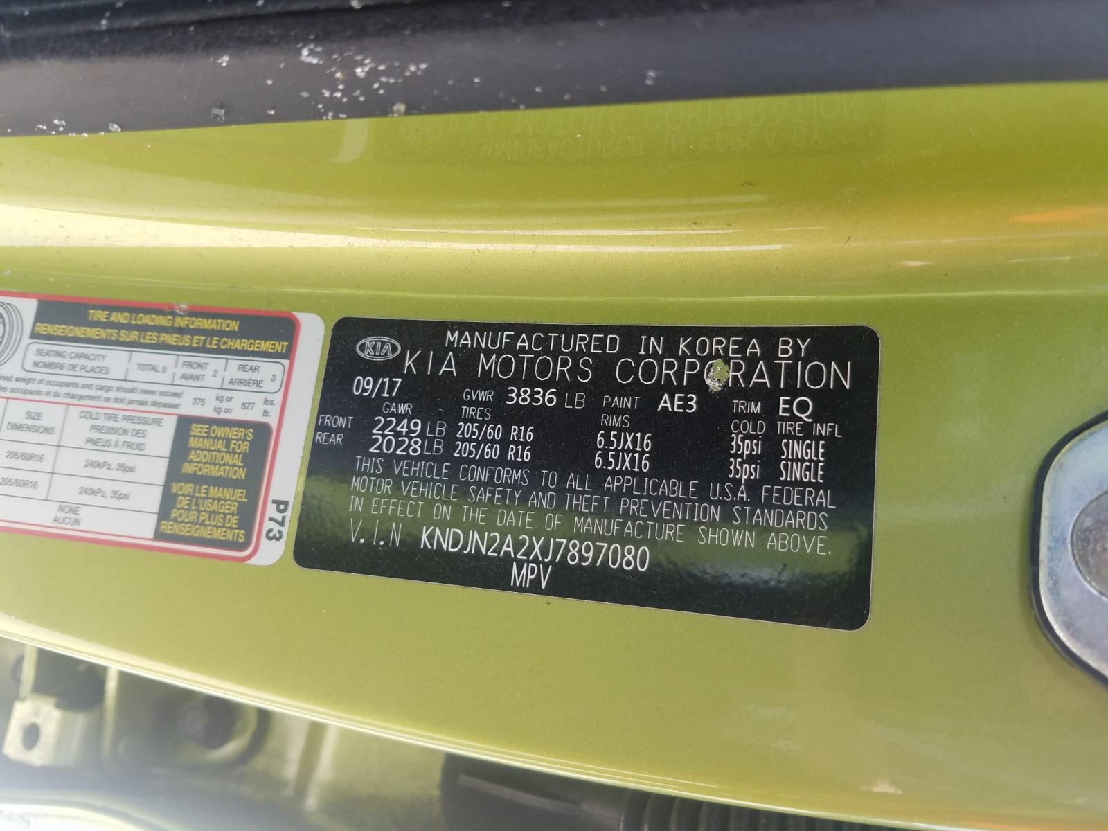 Photo 10 from auction – 2018 KIA SOUL with VIN KNDJN2A2XJ7897080