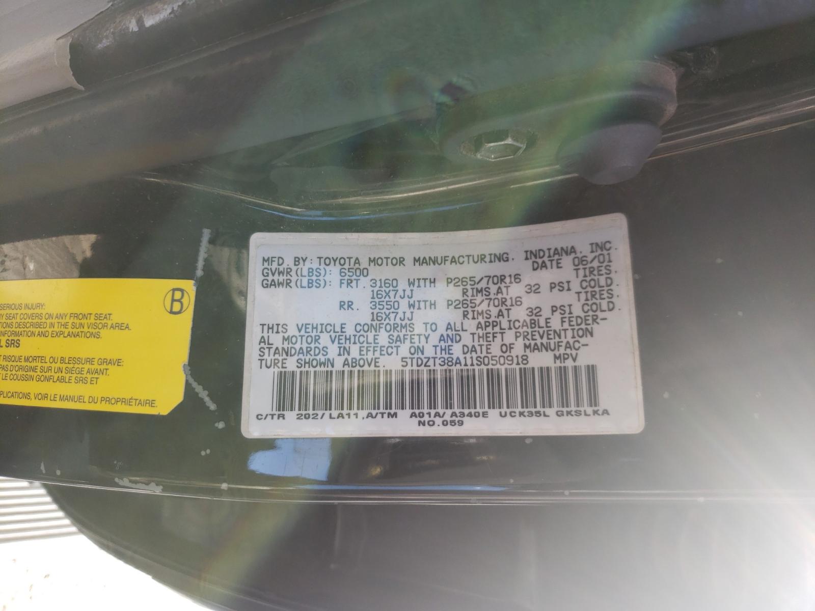 Photo 10 from auction – 2001 TOYOTA SEQUOIA LI with VIN 5TDZT38A11S050918