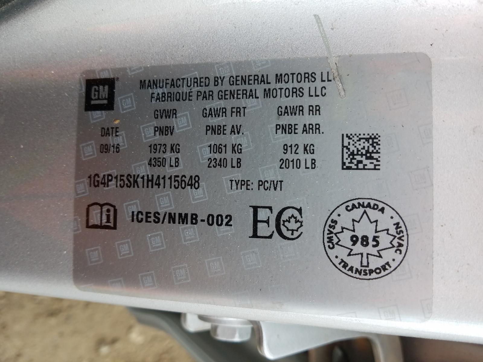 Photo 10 from auction – 2017 BUICK VERANO with VIN 1G4P15SK1H4115648