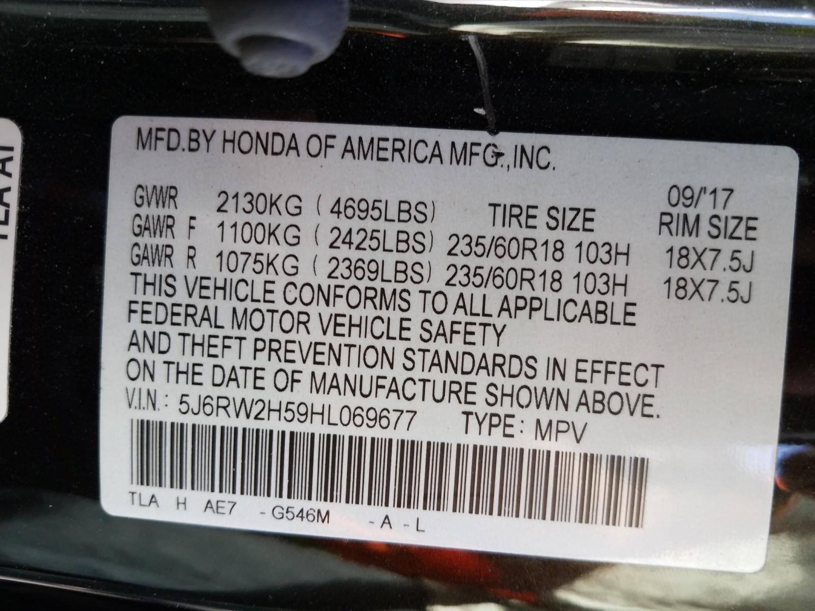 Photo 10 from auction – 2017 HONDA CR-V EX with VIN 5J6RW2H59HL069677