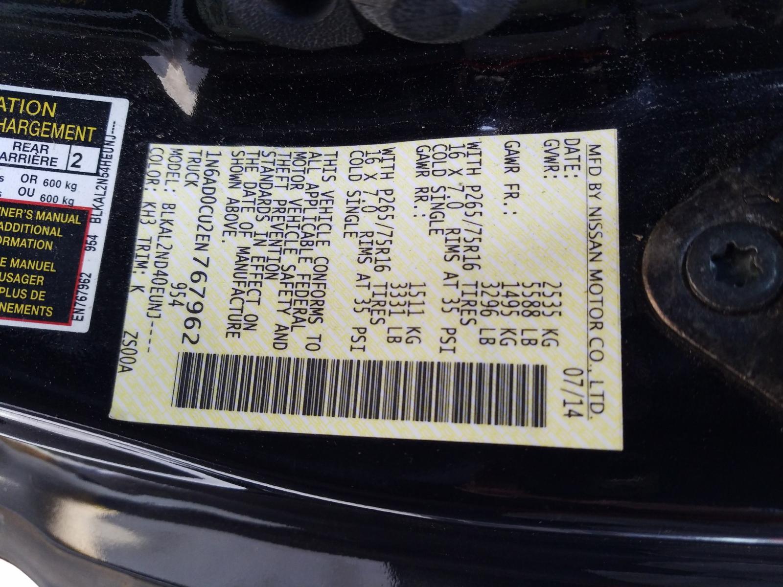 Photo 10 from auction – 2014 NISSAN FRONTIER S with VIN 1N6AD0CU2EN767962