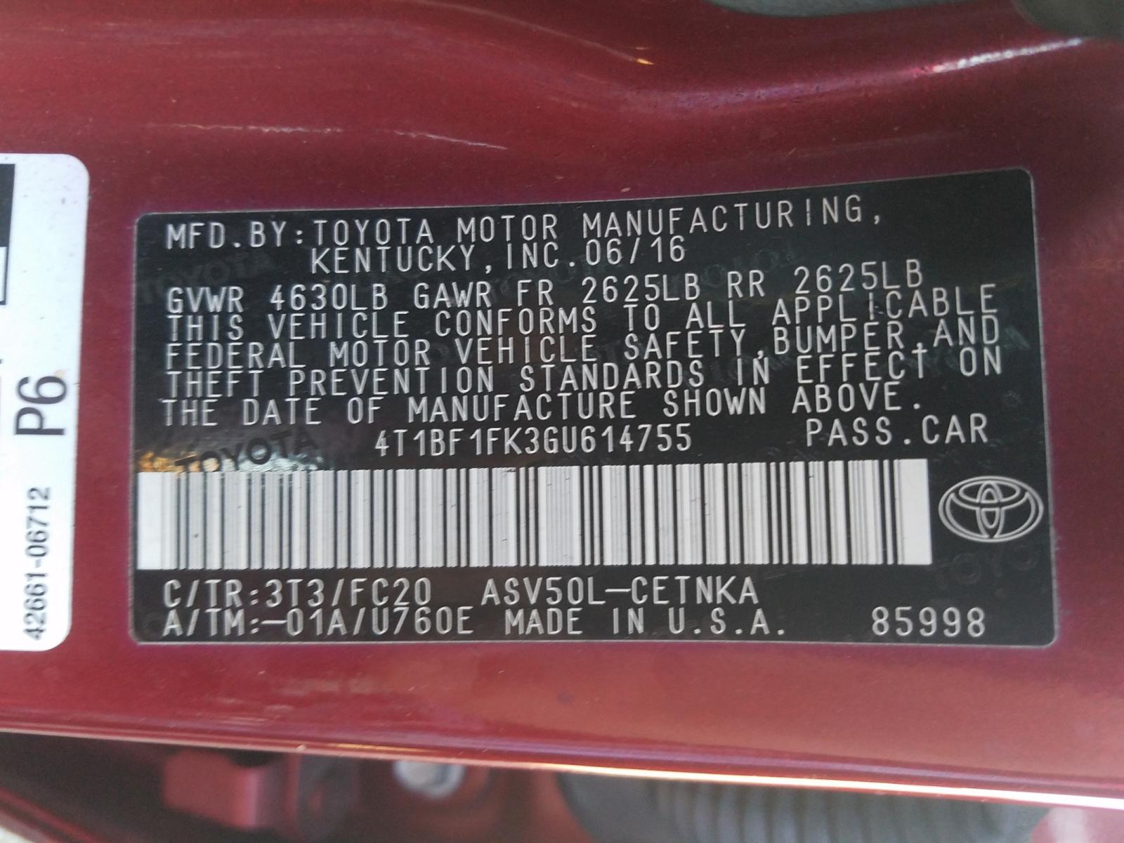 Photo 10 from auction – 2016 TOYOTA CAMRY LE with VIN 4T1BF1FK3GU614755