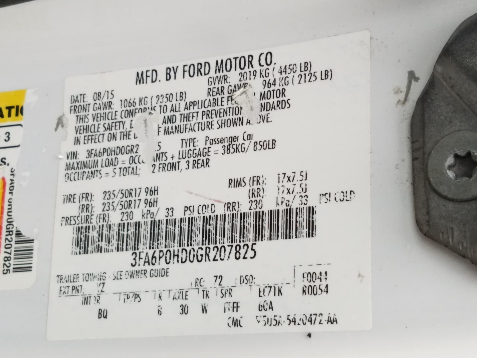 Photo 10 from auction – 2016 FORD FUSION SE with VIN 3FA6P0HD0GR207825
