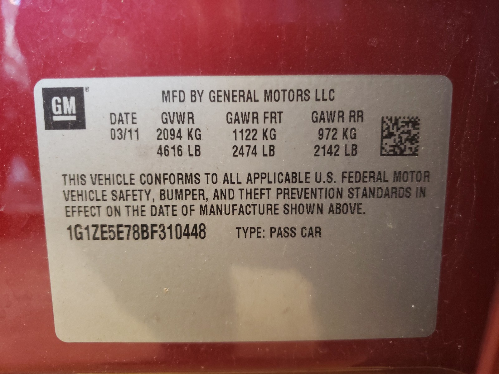 Photo 10 from auction – 2011 CHEVROLET MALIBU LTZ with VIN 1G1ZE5E78BF310448