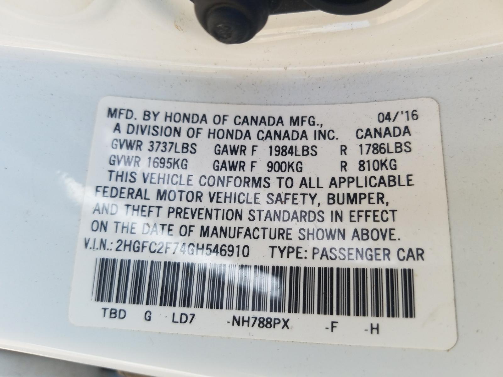 Photo 10 from auction – 2016 HONDA CIVIC EX with VIN 2HGFC2F74GH546910
