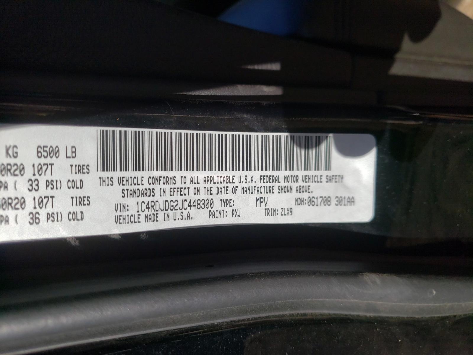 Photo 10 from auction – 2018 DODGE DURANGO GT with VIN 1C4RDJDG2JC448300