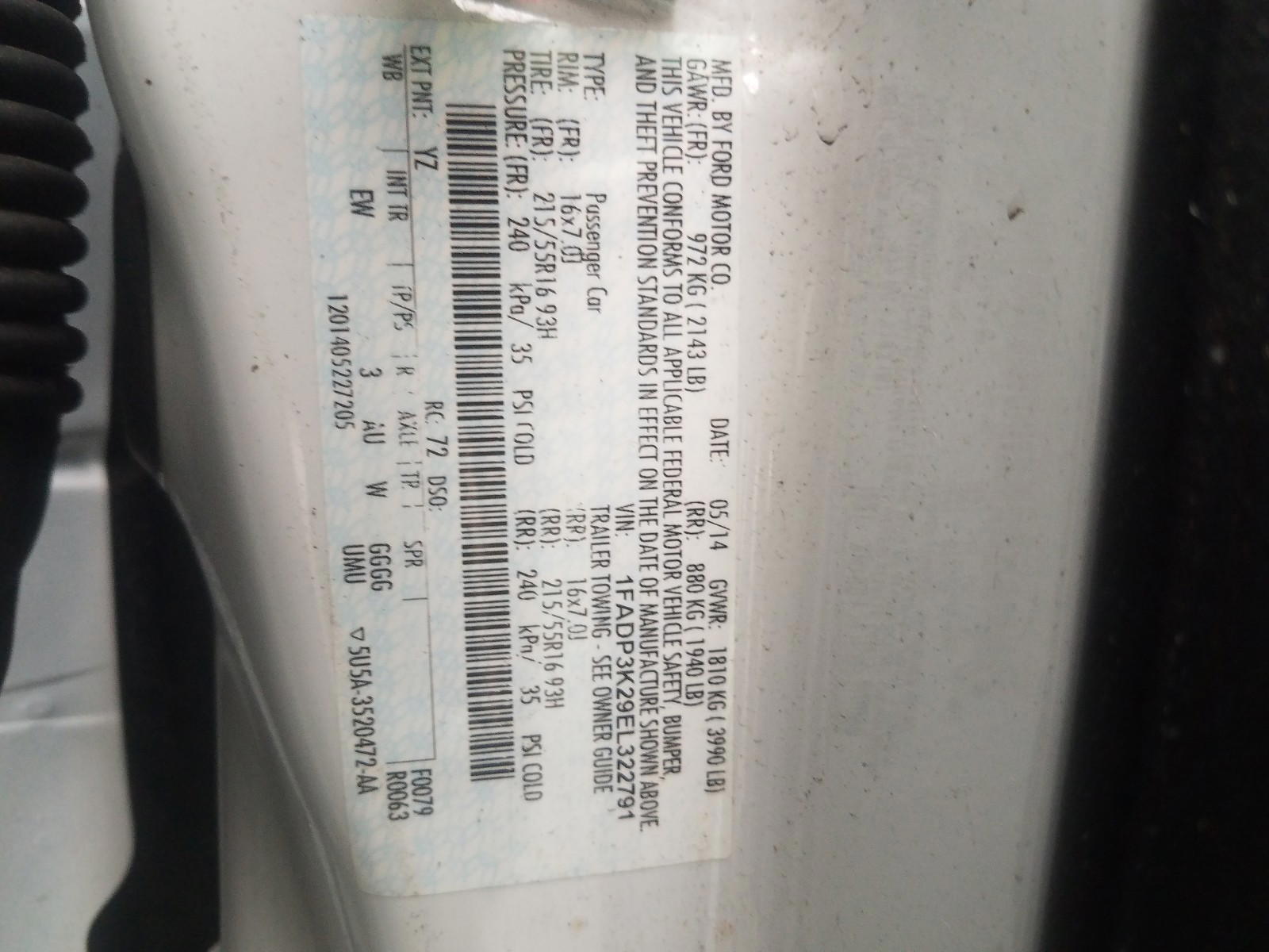 Photo 10 from auction – 2014 FORD FOCUS SE with VIN 1FADP3K29EL322791