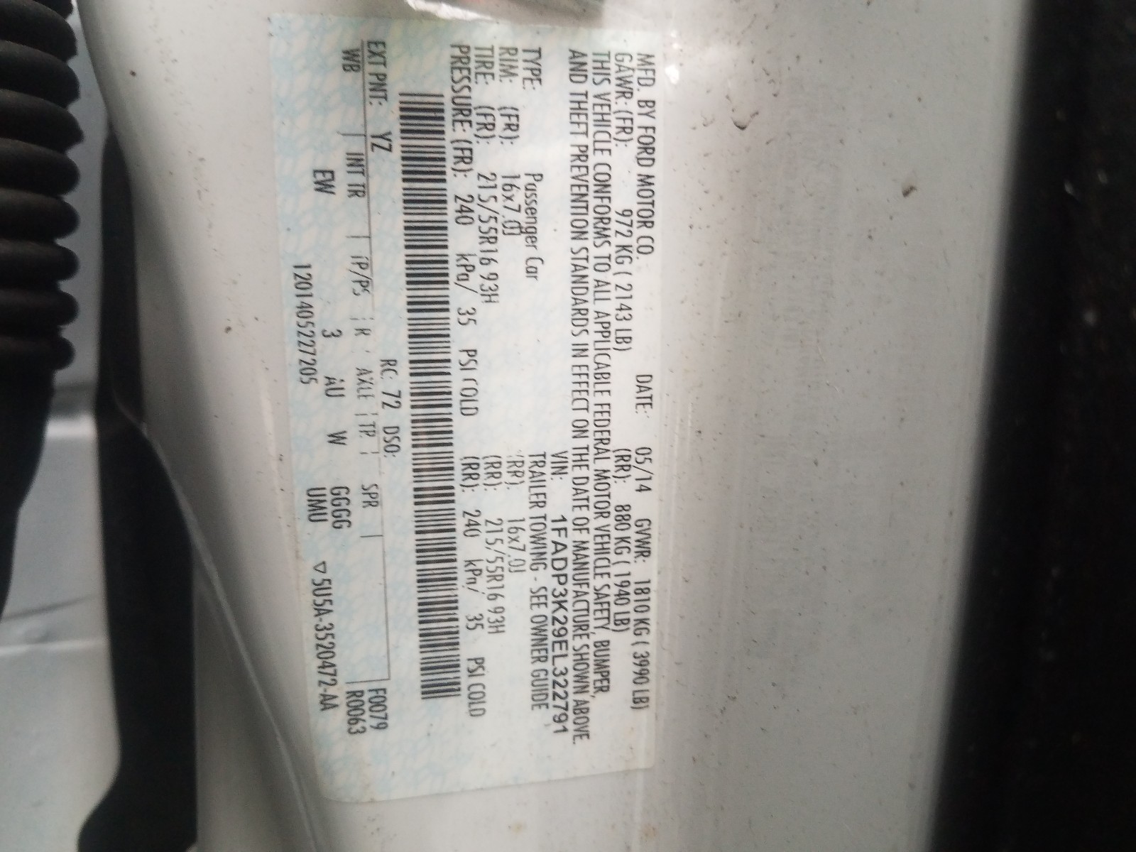 Foto 10 de la subasta – 2014 FORD FOCUS SE con VIN 1FADP3K29EL322791