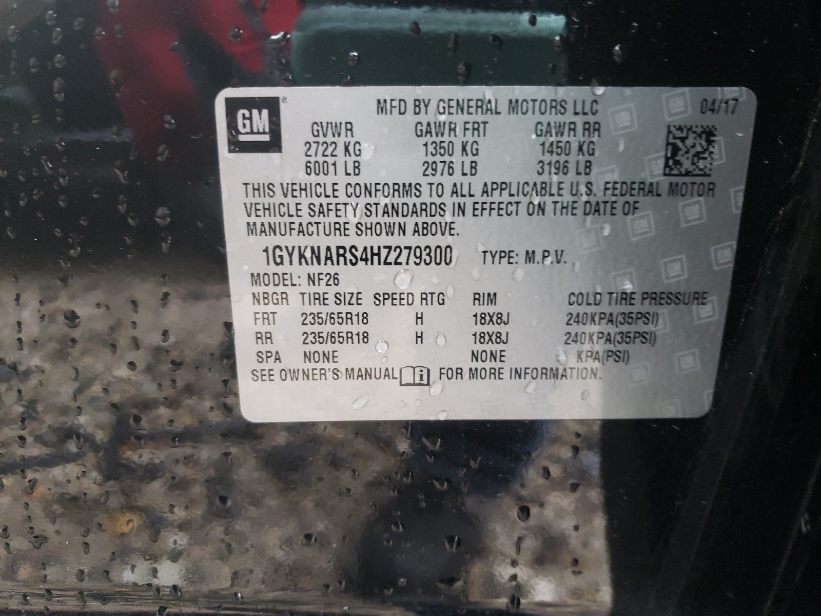 Photo 10 from auction – 2017 CADILLAC XT5 with VIN 1GYKNARS4HZ279300