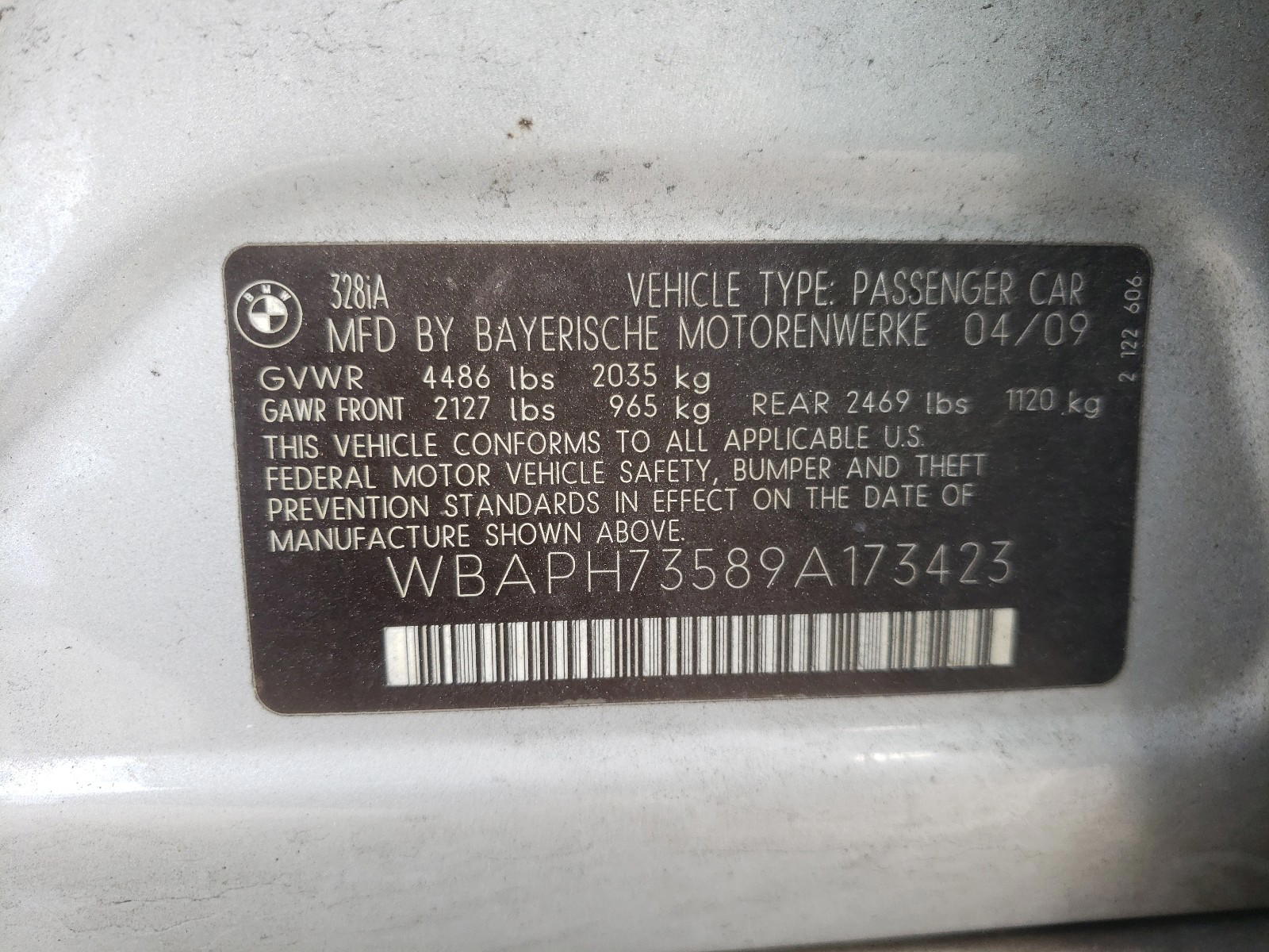 Photo 10 from auction – 2009 BMW 328 I with VIN WBAPH73589A173423