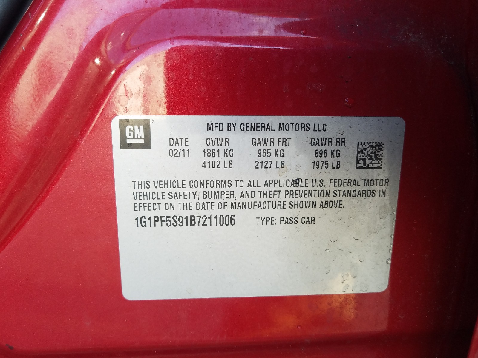 Photo 10 from auction – 2011 CHEVROLET CRUZE LT with VIN 1G1PF5S91B7211006