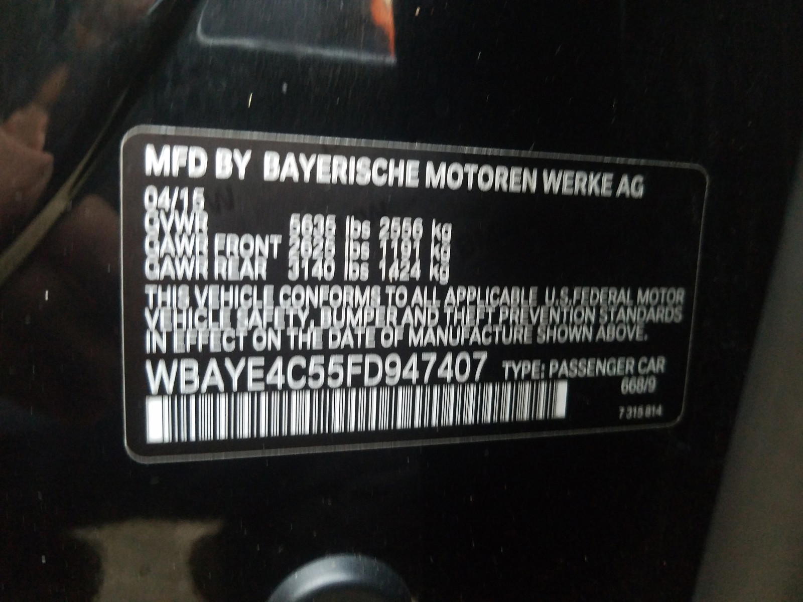 Photo 10 from auction – 2015 BMW 740 LI with VIN WBAYE4C55FD947407