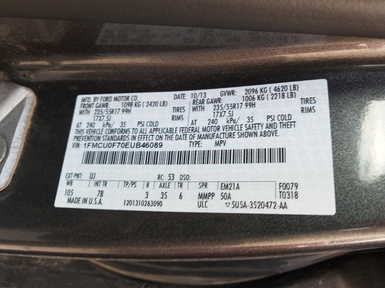 Photo 10 from auction – 2014 FORD ESCAPE S with VIN 1FMCU0F70EUB46089