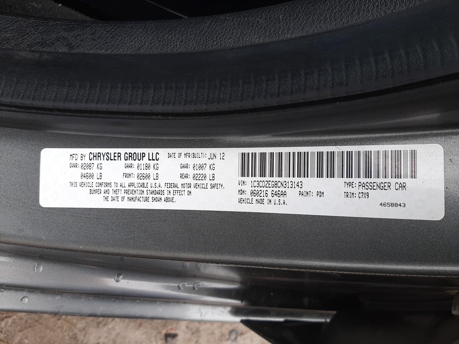 Photo 10 from auction – 2012 DODGE AVENGER SX with VIN 1C3CDZEG8CN313143