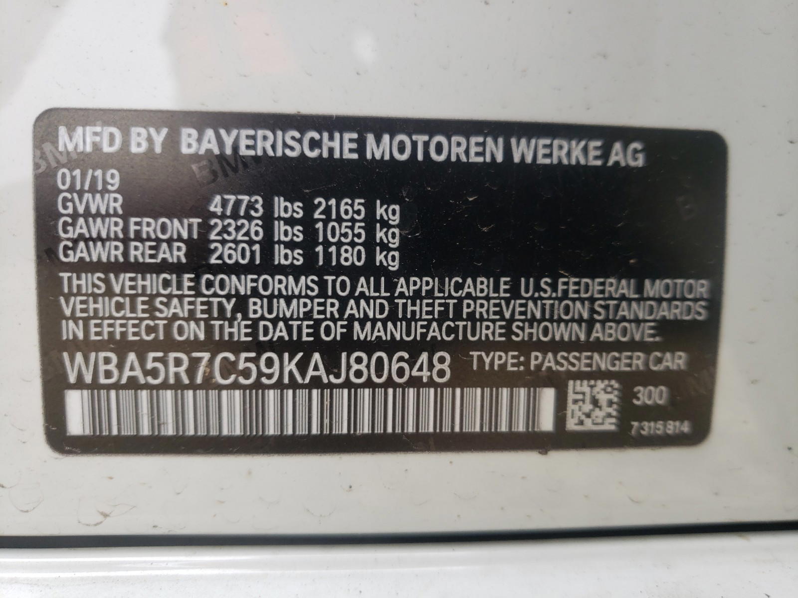 Photo 10 from auction – 2019 BMW 330XI with VIN WBA5R7C59KAJ80648