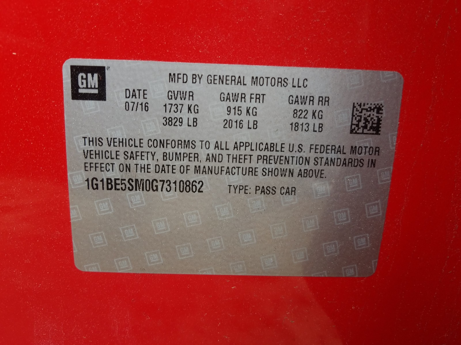 Photo 10 from auction – 2016 CHEVROLET CRUZE LT with VIN 1G1BE5SM0G7310862