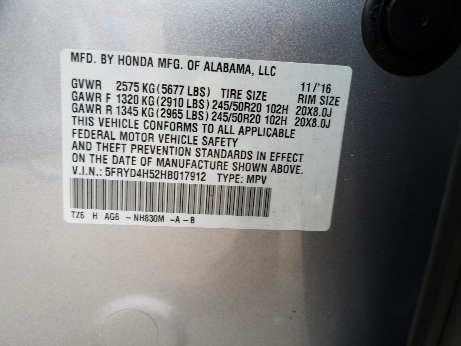 Photo 10 from auction – 2017 ACURA MDX TECHNO with VIN 5FRYD4H52HB017912