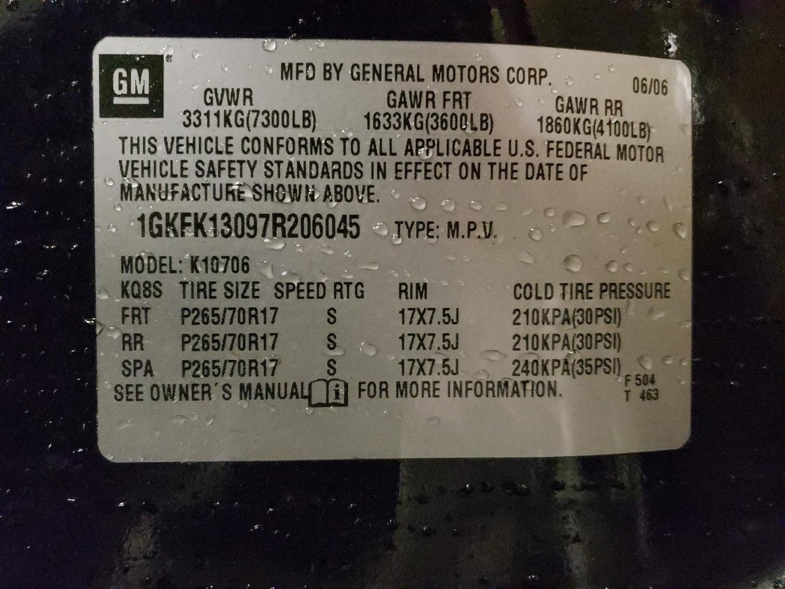 Photo 10 from auction – 2007 GMC YUKON with VIN 1GKFK13097R206045