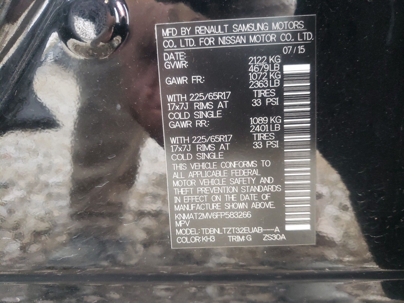 Photo 10 from auction – 2015 NISSAN ROGUE S with VIN KNMAT2MV6FP583266