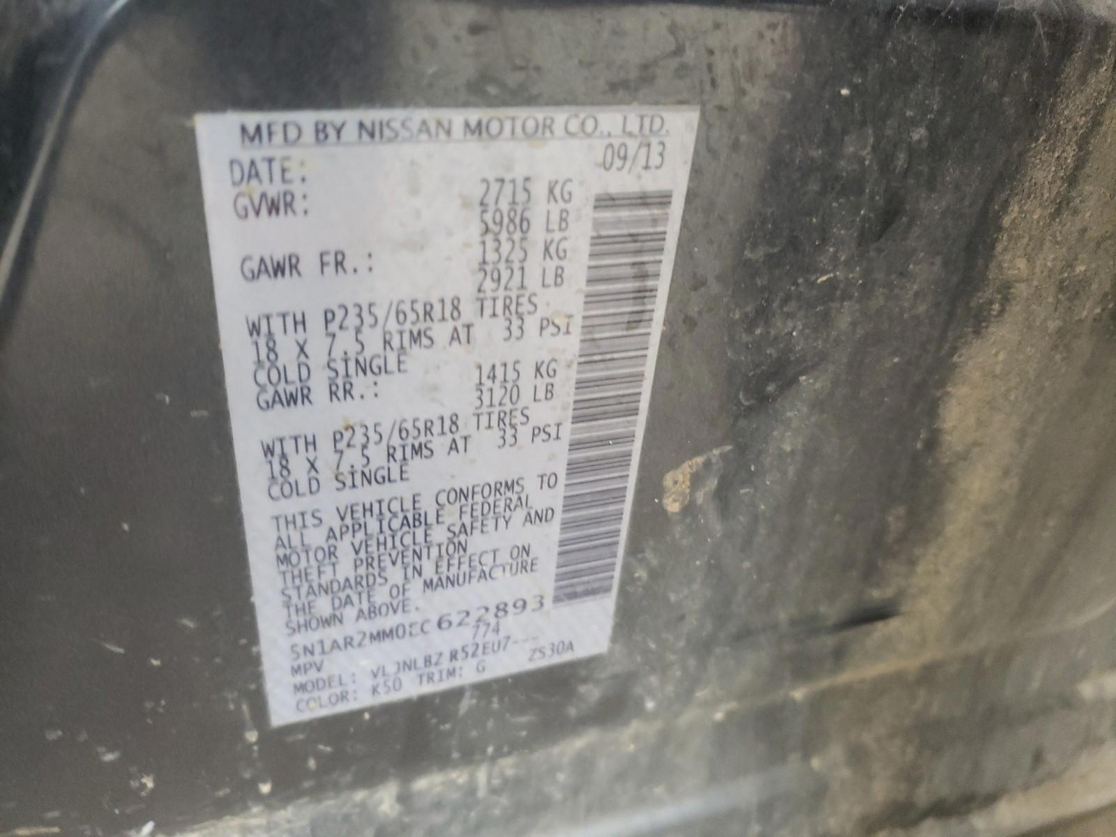 Photo 10 from auction – 2014 NISSAN PATHFINDER with VIN 5N1AR2MM0EC622893