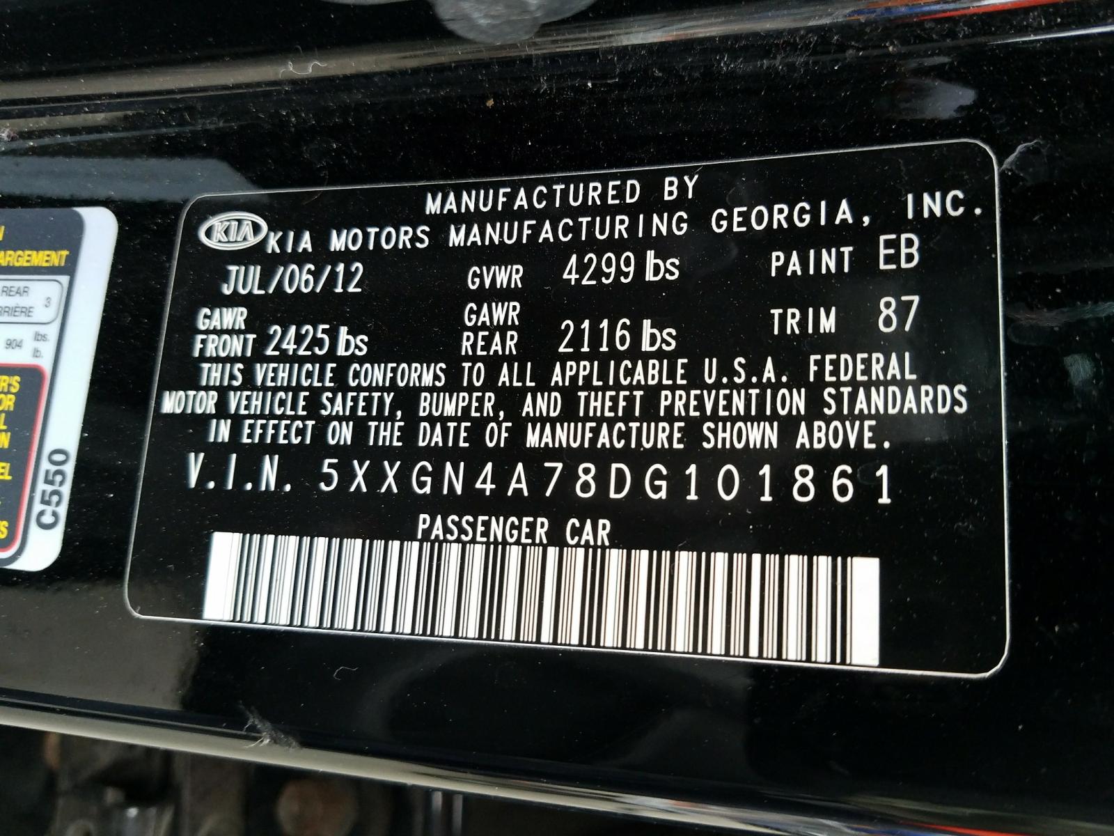 Photo 10 from auction – 2013 KIA OPTIMA EX with VIN 5XXGN4A78DG101861