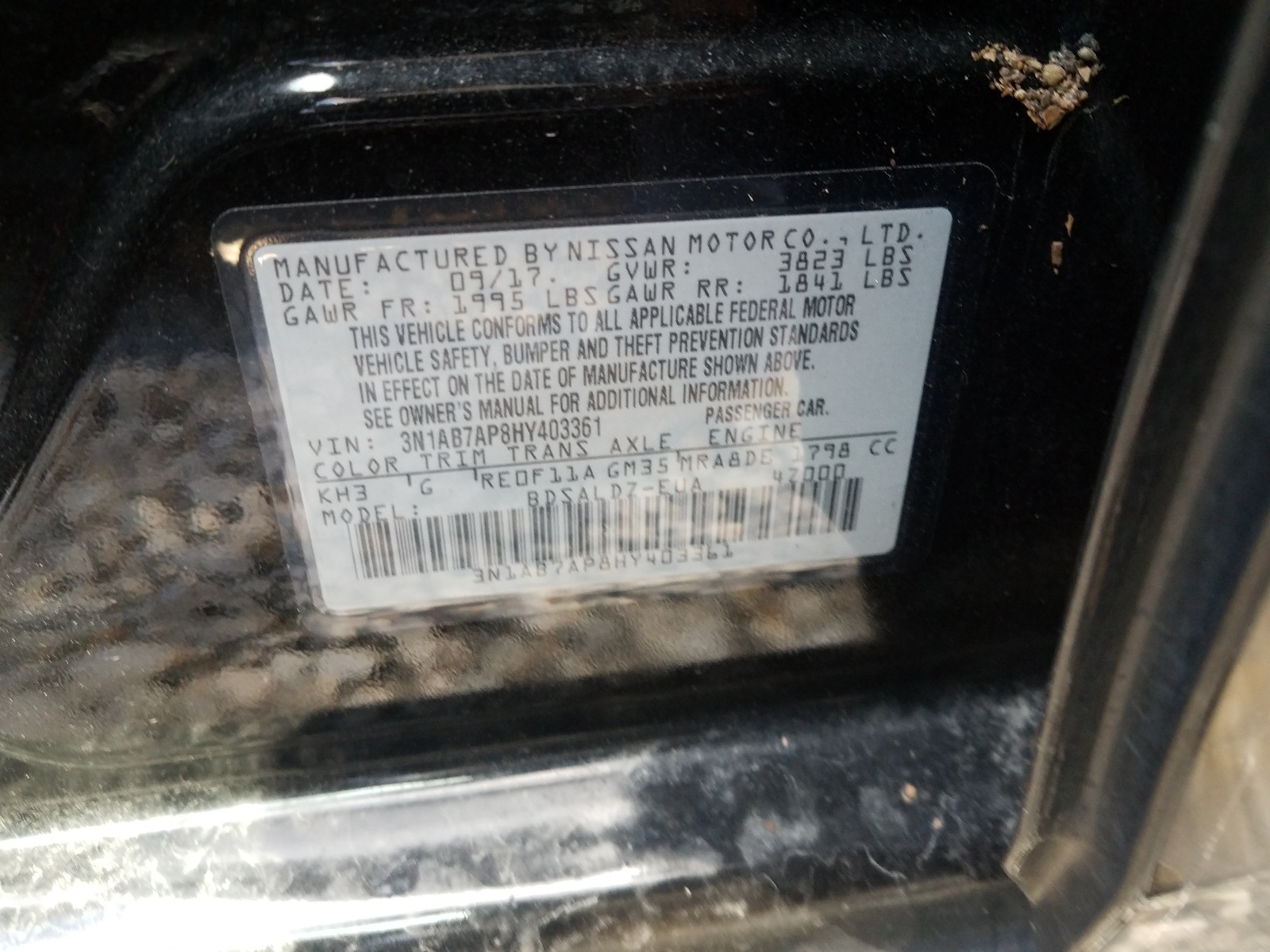 Photo 10 from auction – 2017 NISSAN SENTRA S with VIN 3N1AB7AP8HY403361