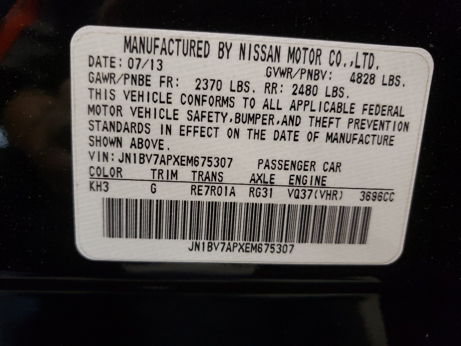 Photo 10 from auction – 2014 INFINITI Q50 BASE with VIN JN1BV7APXEM675307
