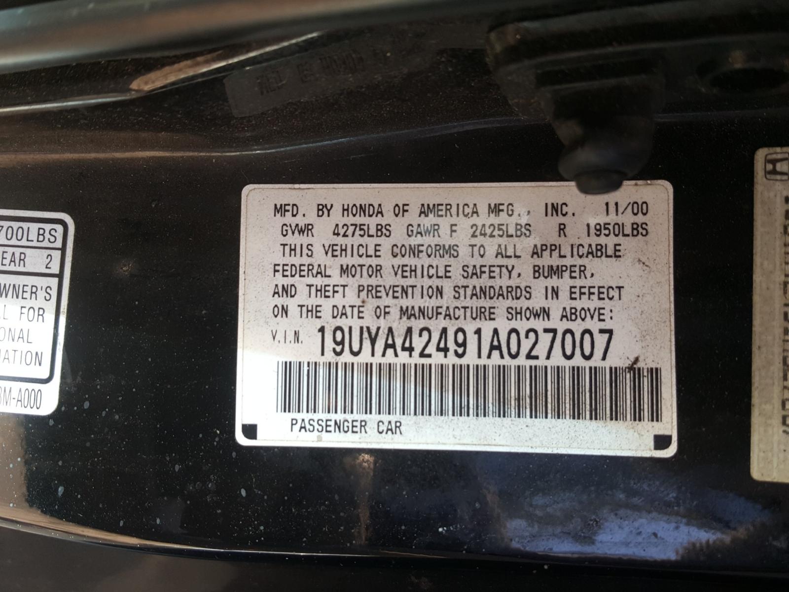 Photo 10 from auction – 2001 ACURA SLX with VIN 19UYA42491A027007
