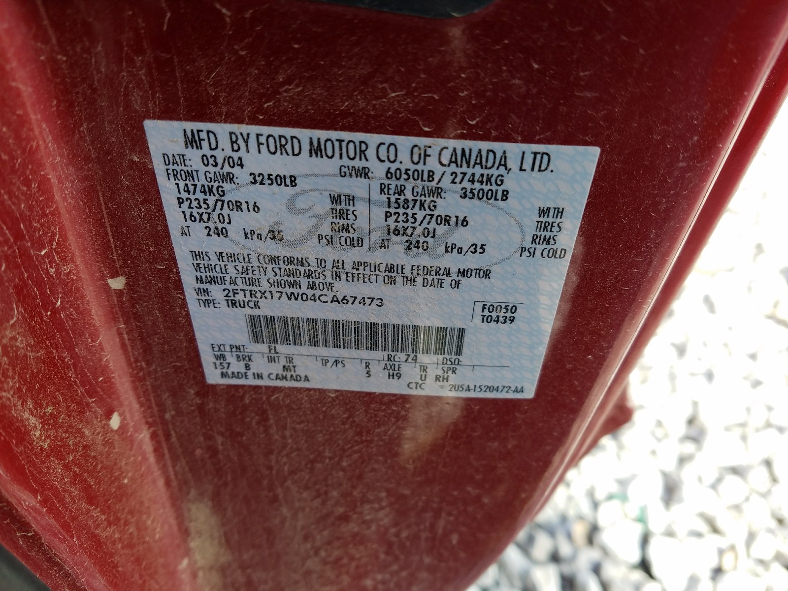Photo 10 from auction – 2004 FORD F-150 HERI with VIN 2FTRX17W04CA67473
