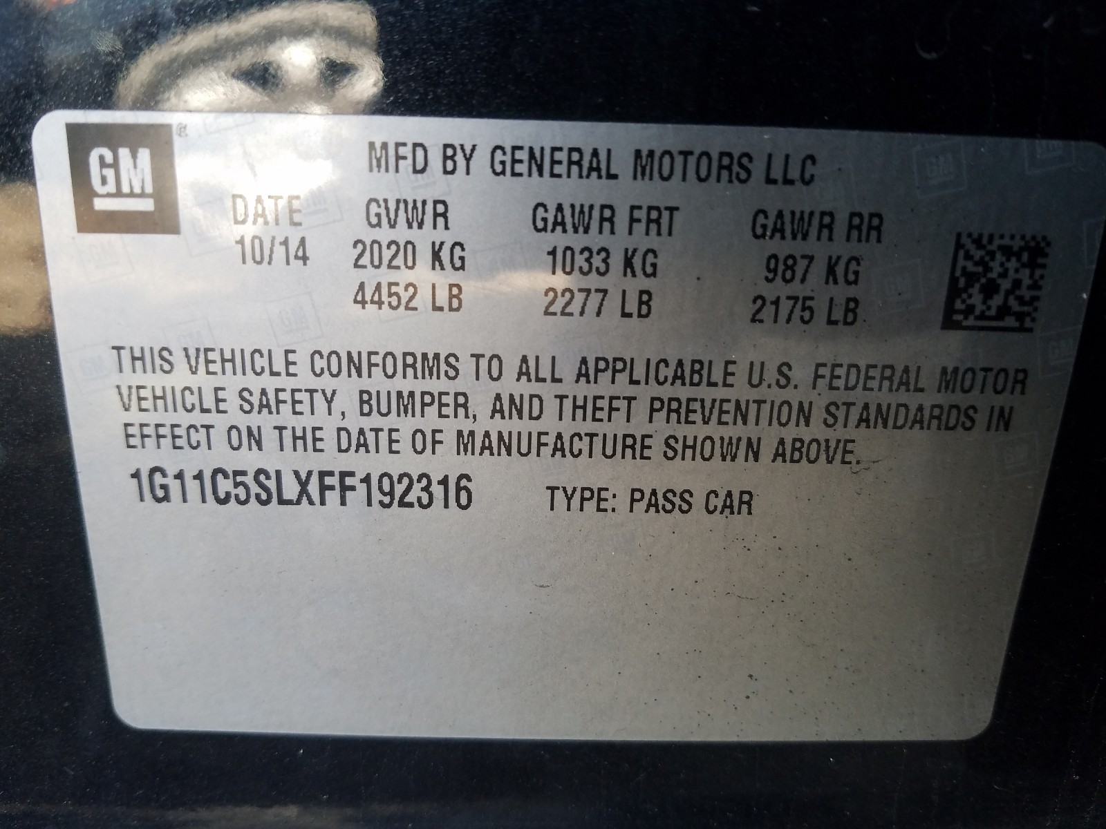 Photo 10 from auction – 2015 CHEVROLET MALIBU 1LT with VIN 1G11C5SLXFF192316