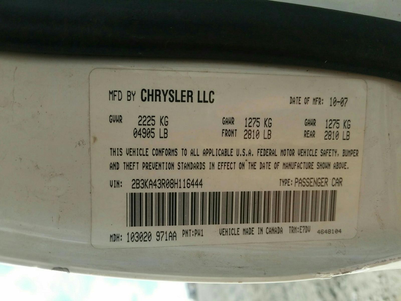 Photo 10 from auction – 2008 DODGE CHARGER with VIN 2B3KA43R08H116444