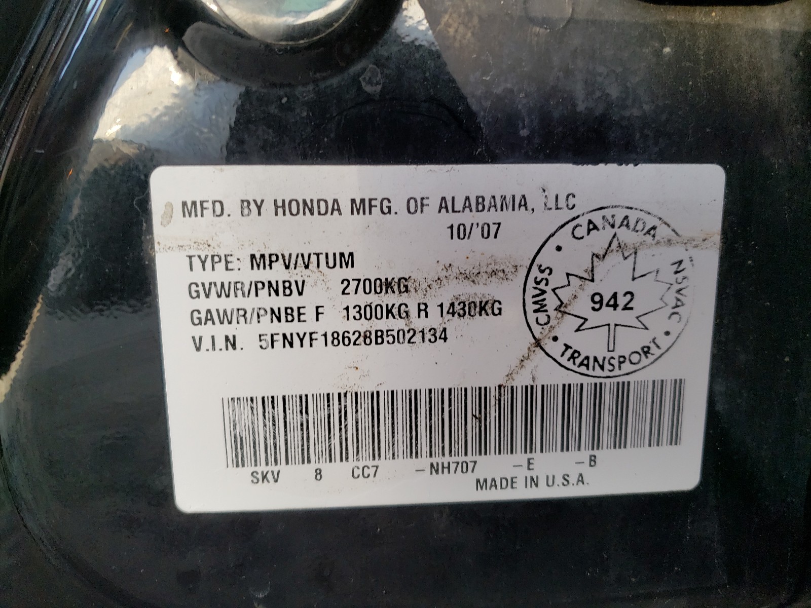 Zdjęcie 10 z aukcji – 2008 HONDA PILOT EXL z VIN 5FNYF18628B502134