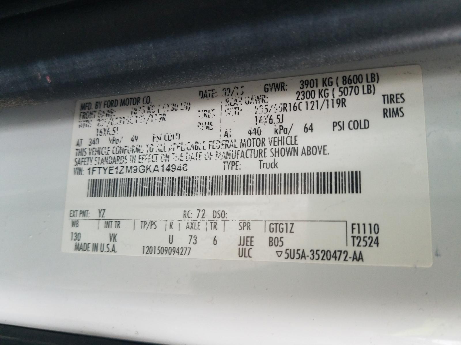 Photo 10 from auction – 2016 FORD TRANSIT T- with VIN 1FTYE1ZM9GKA14946