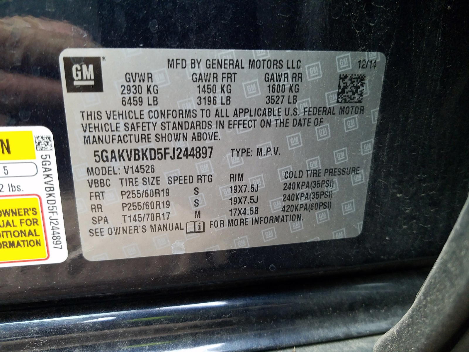 Photo 10 from auction – 2015 BUICK ENCLAVE with VIN 5GAKVBKD5FJ244897