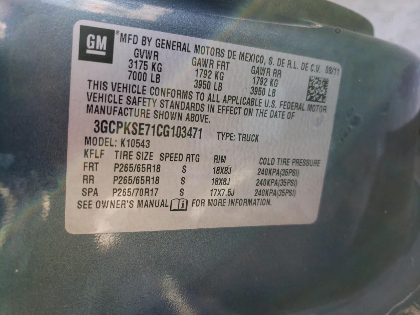 Photo 10 from auction – 2012 CHEVROLET SILVERADO with VIN 3GCPKSE71CG103471