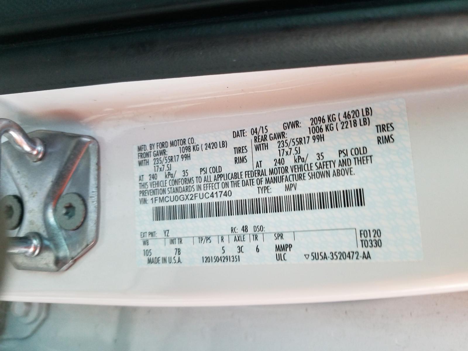 Photo 10 from auction – 2015 FORD ESCAPE SE with VIN 1FMCU0GX2FUC41740