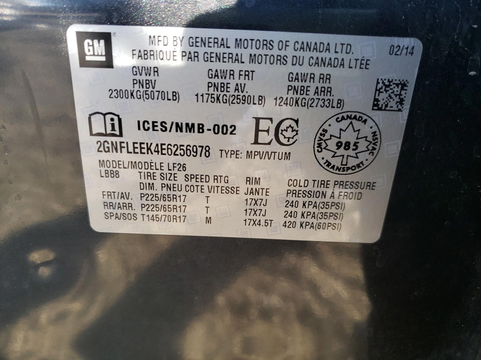 Photo 10 from auction – 2014 CHEVROLET EQUINOX LS with VIN 2GNFLEEK4E6256978