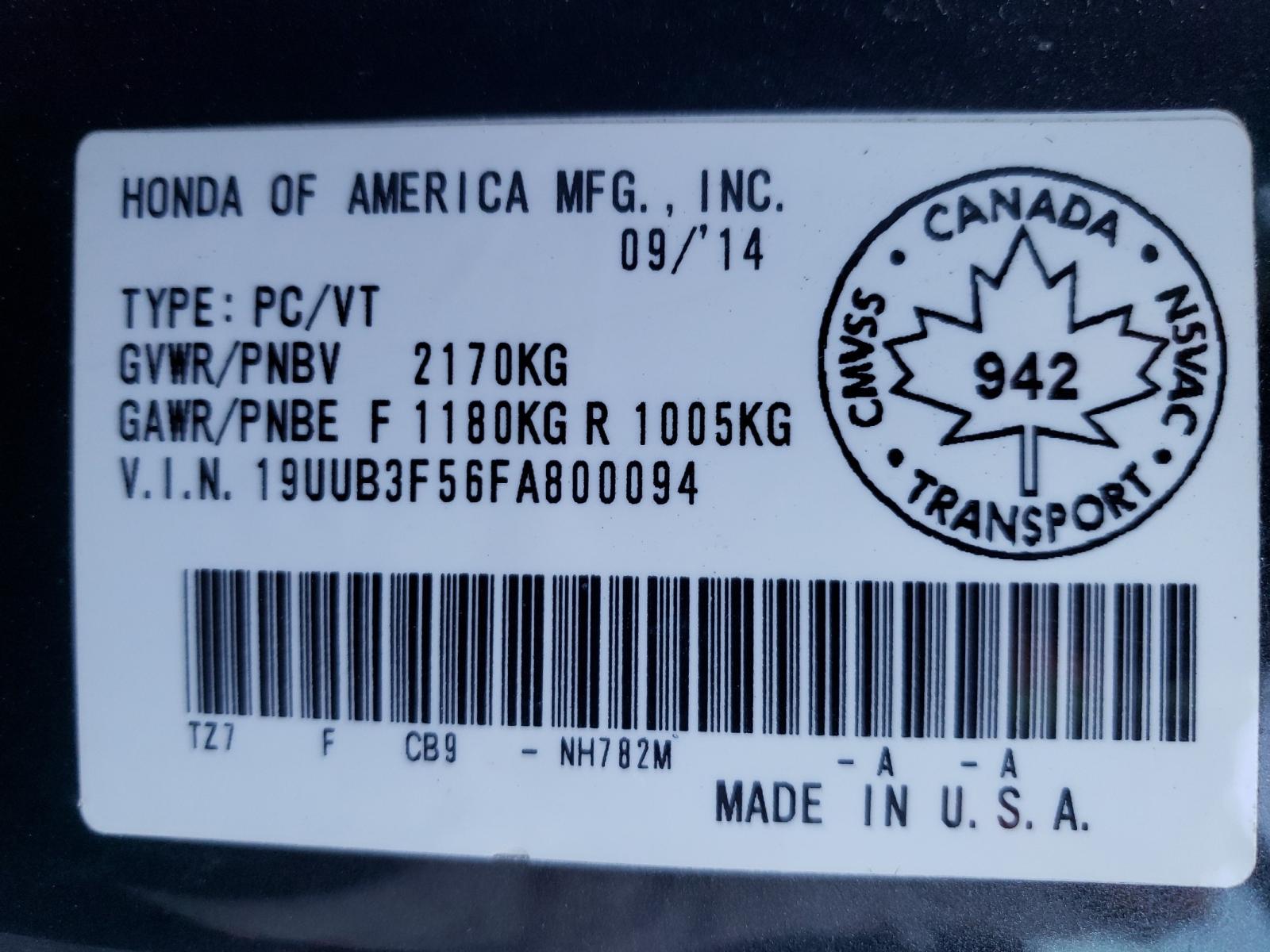 Photo 10 from auction – 2015 ACURA TLX TECH with VIN 19UUB3F56FA800094