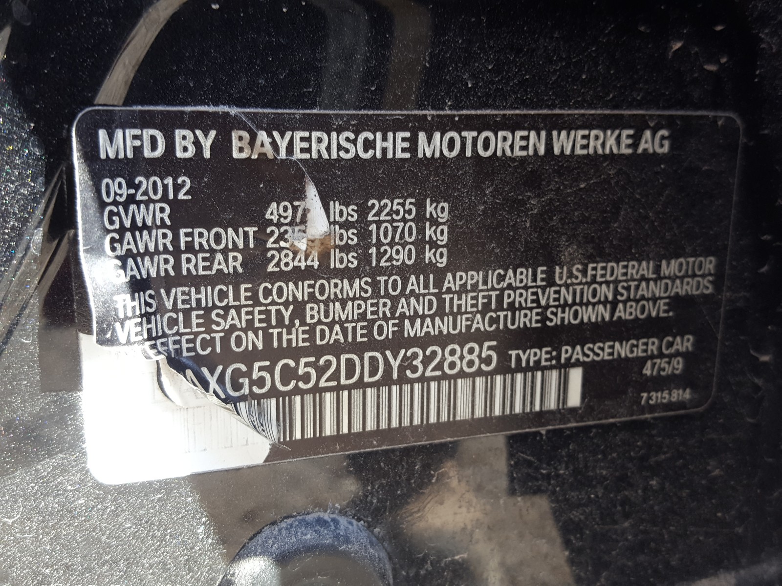 Photo 10 from auction – 2013 BMW 528 I with VIN WBAXG5C52DDY32885