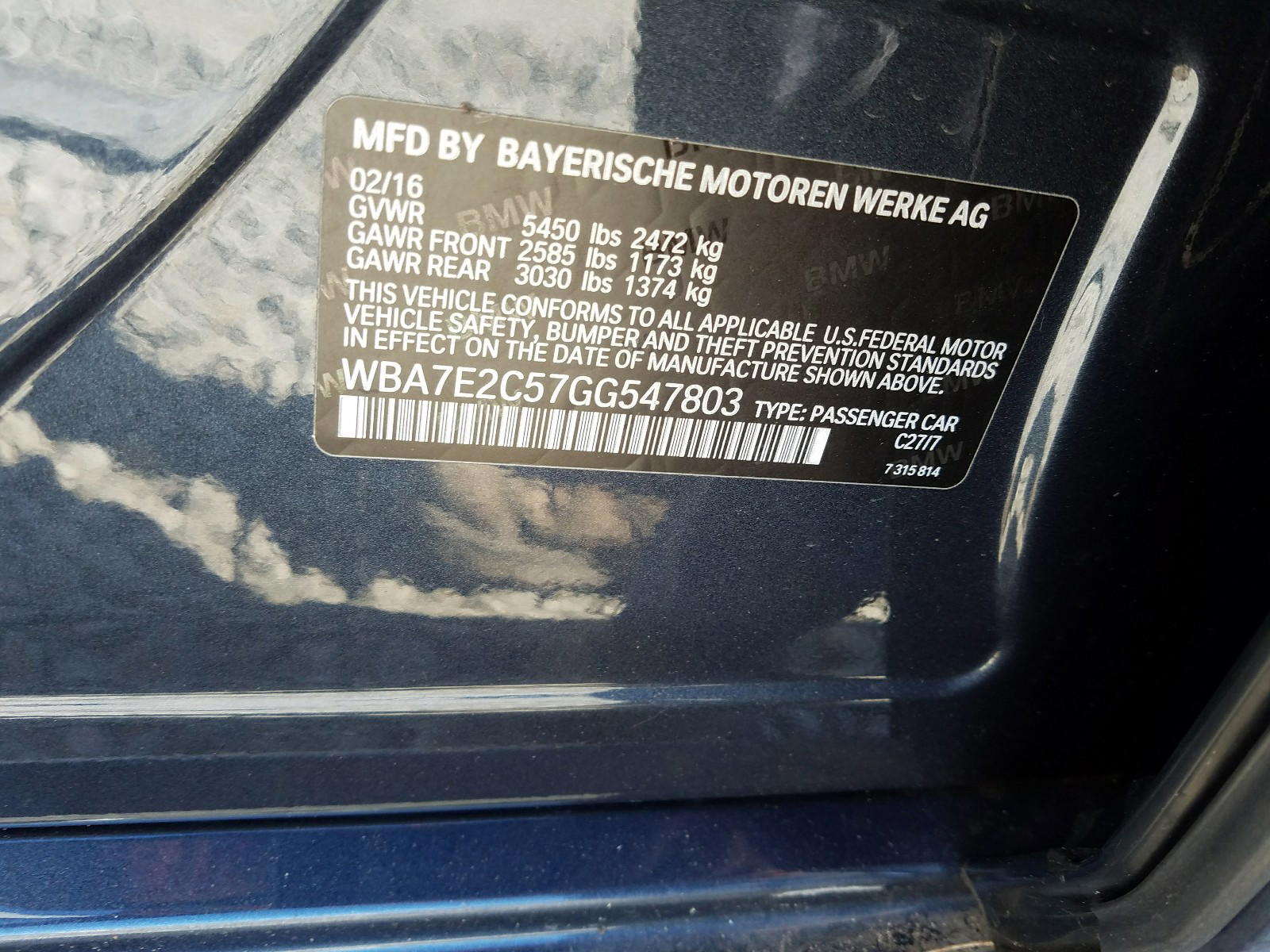 Photo 10 from auction – 2016 BMW 740 I with VIN WBA7E2C57GG547803