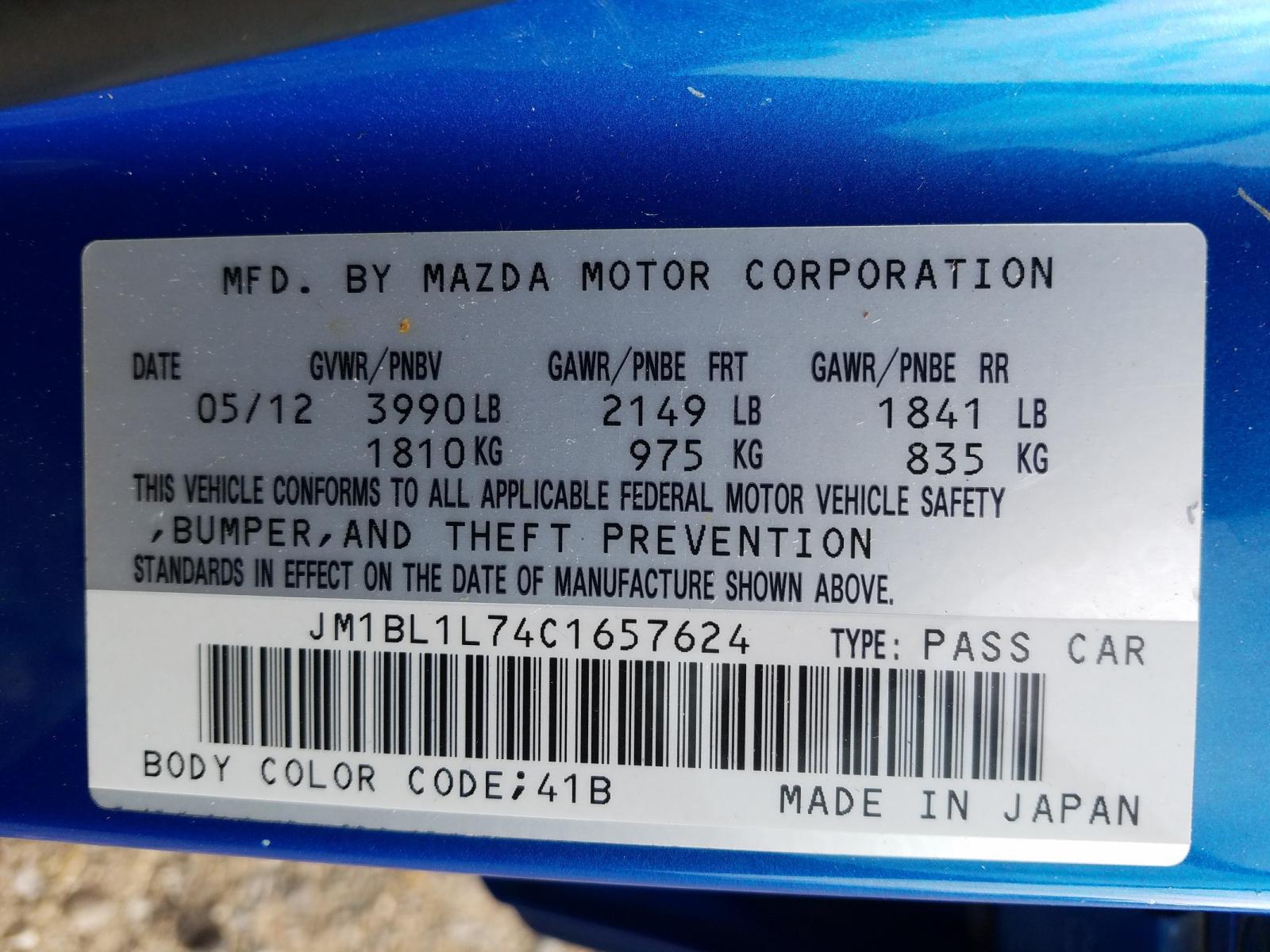 Photo 10 from auction – 2012 MAZDA 3 with VIN JM1BL1L74C1657624