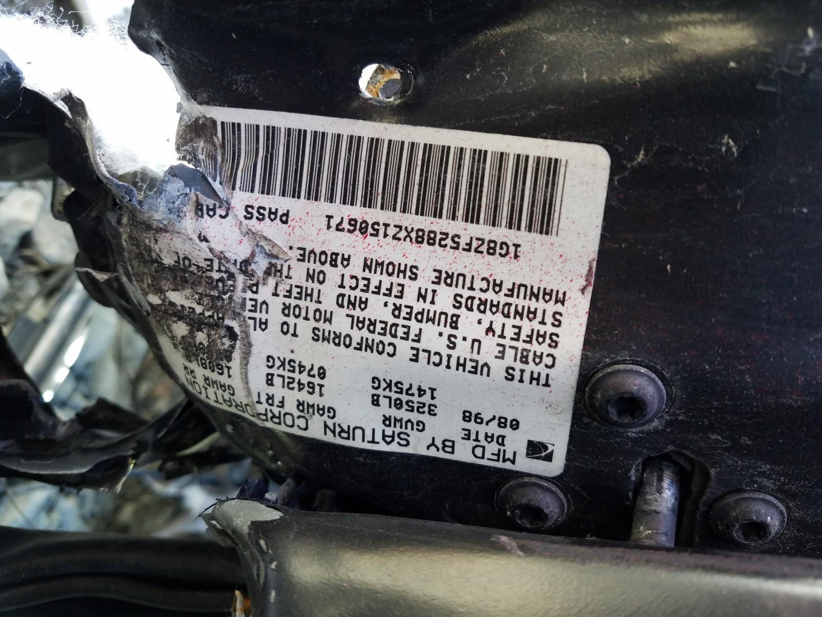 Photo 10 from auction – 1999 SATURN SL with VIN 1G8ZF5288XZ150671