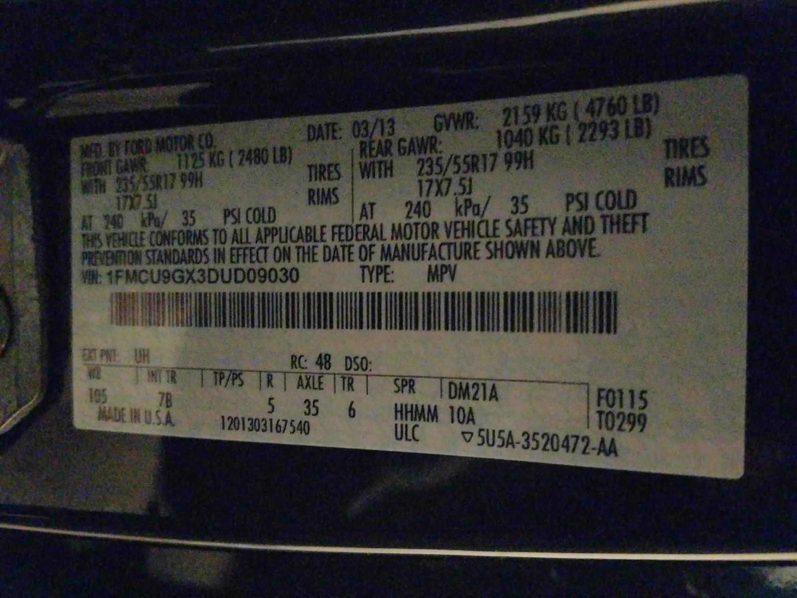 Photo 10 from auction – 2013 FORD ESCAPE SE with VIN 1FMCU9GX3DUD09030